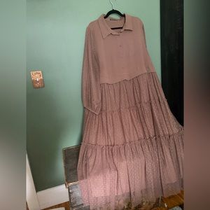 SHEIN Modely Plus Lantern Sleeve Ruffle Hem Mesh Dress